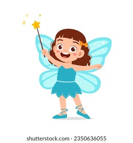 little kid wearing fairy costume and feel happy