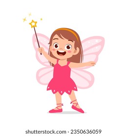 little kid wearing fairy costume and feel happy