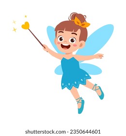 little kid wearing fairy costume and feel happy