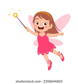 little kid wearing fairy costume and feel happy