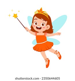 little kid wearing fairy costume and feel happy