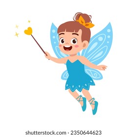 little kid wearing fairy costume and feel happy