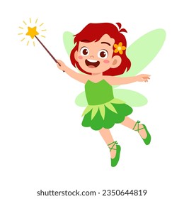 little kid wearing fairy costume and feel happy