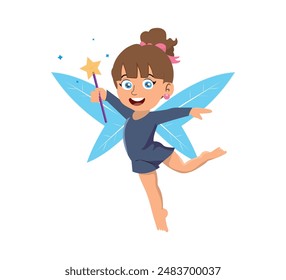 little kid wearing fairy costume and feel happy.