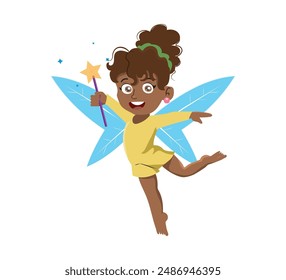 little kid wearing fairy costume and feel happy 