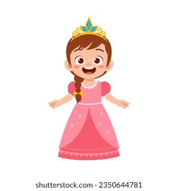 little kid wearing princess costume and feel happy