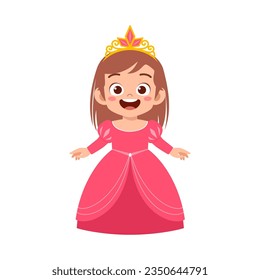 little kid wearing princess costume and feel happy