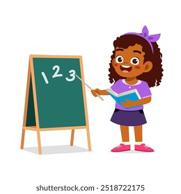little kid writing on blackboard with chalk to study