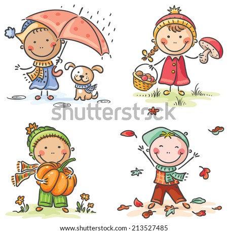 Little Kids Autumn Activities Stock Vector (Royalty Free) 213527485 ...