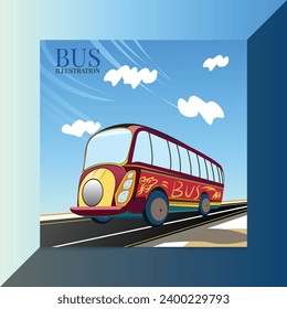 Little kids boy and girl ride colourful bus 