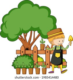 Little kids cartoon character in the garden  illustration