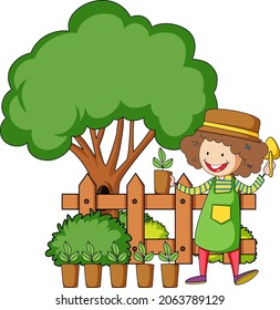Little kids cartoon character in the garden  illustration