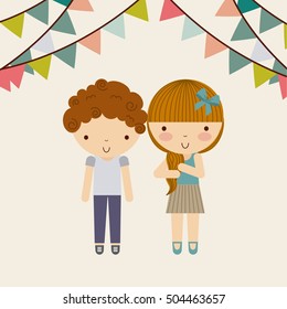 little kids in celebration party vector illustration design