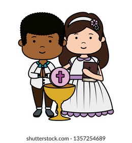 little kids with chalice and bible first communion