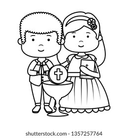 little kids with chalice and bible first communion