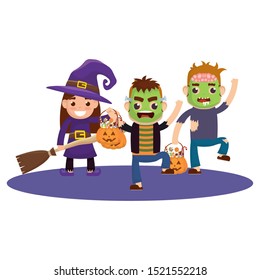 little kids with costumes characters vector illustration design