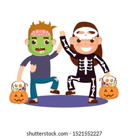 little kids with costumes characters vector illustration design