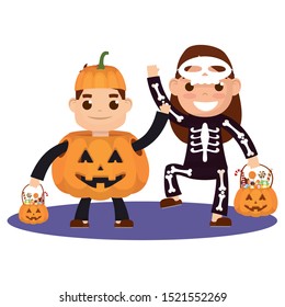 little kids with costumes characters vector illustration design