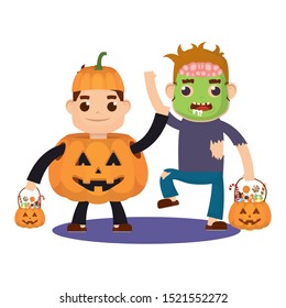 little kids with costumes characters vector illustration design