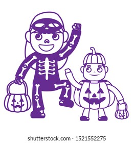 little kids with costumes characters vector illustration design