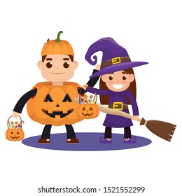 little kids with costumes characters vector illustration design