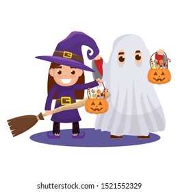 little kids with costumes characters vector illustration design