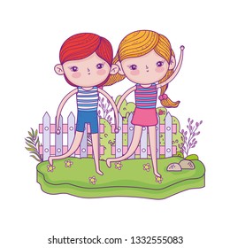 little kids couple in the garden characters