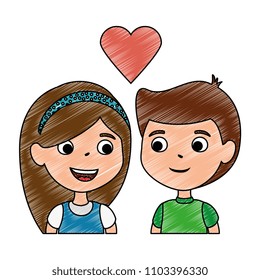 little kids couple with heart characters