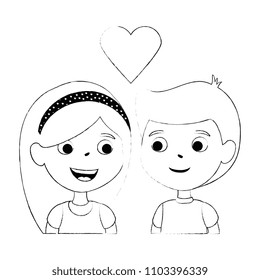 little kids couple with heart characters