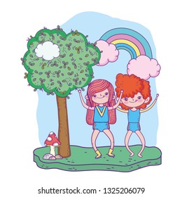 little kids couple in the landscape