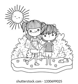 little kids couple in the landscape