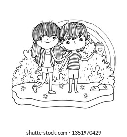 little kids couple in the landscape