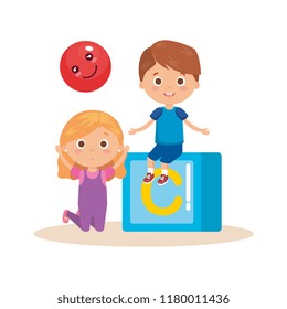little kids couple playing with block
