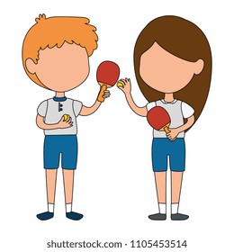 little kids couple playing ping pong characters
