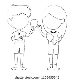 little kids couple playing ping pong characters