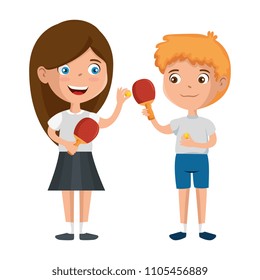 little kids couple playing ping pong characters