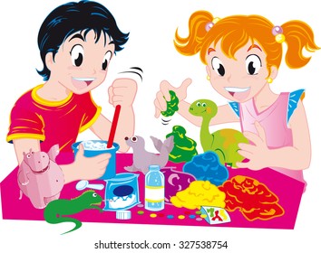 little kids with craft equipment