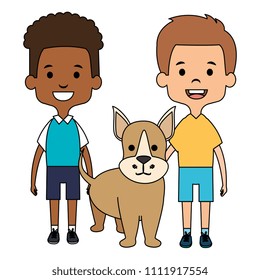 little kids with cute dog