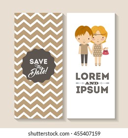 Little Kids and cute people concept represented by couple of boy and girl icon. Colorfull and Pastel background.