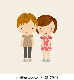 Little Kids and cute people concept represented by couple of boy and girl icon. Colorfull and Pastel background.