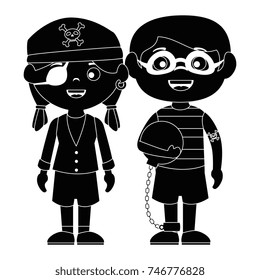 little kids disguised as a pirate and prisoner