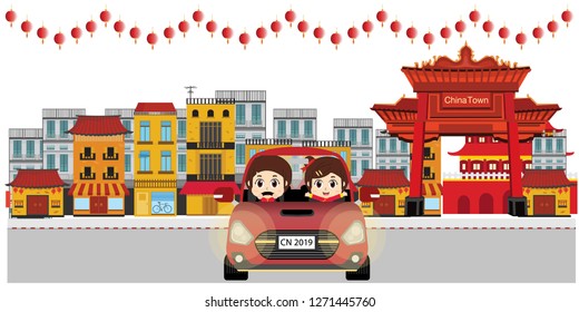 Little kids drive car to Chinatown