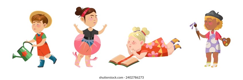 Little Kids Engaged in Different Recreation Activity Vector Set