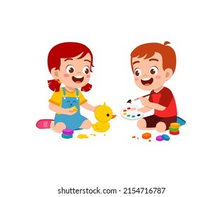 little kids and friend play with toy clay plasticine