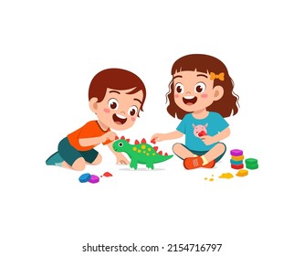 little kids and friend play with toy clay plasticine