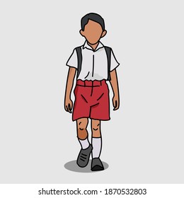 little kids go to school in the morning, vector illustration, hand draw, flat model eps file