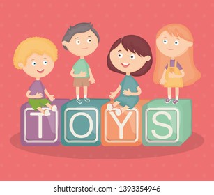 little kids group playing with blocks alphabet