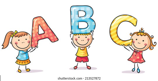 Little kids holding ABC letters