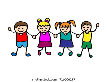 Cartoon Stick Children Active Dancing Having Stock Vector (Royalty Free ...