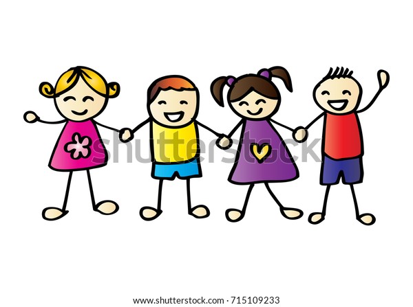 Little Kids Holding Hands Stock Vector (Royalty Free) 715109233